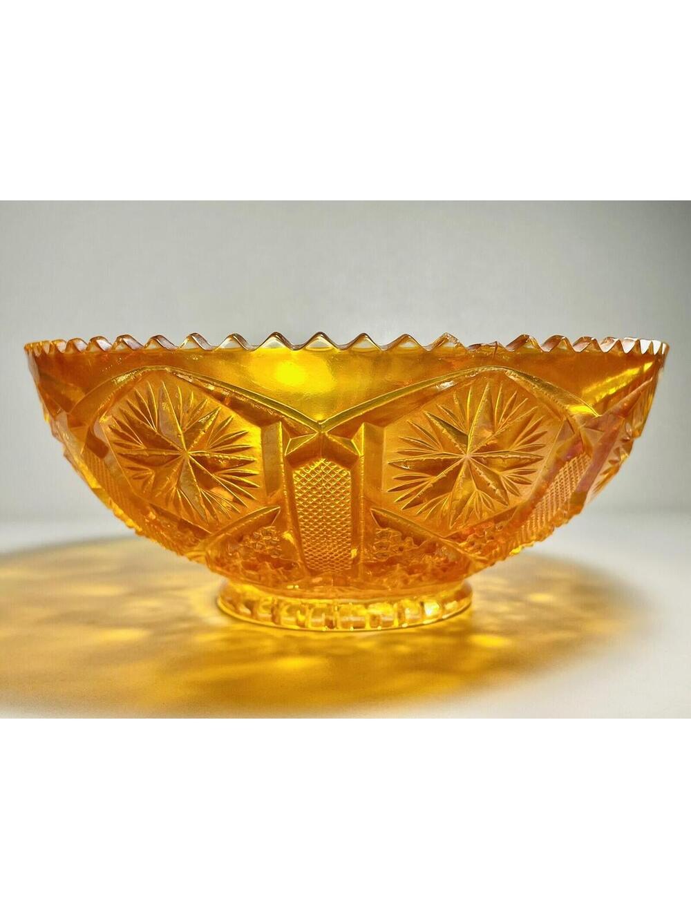 IMPERIAL GLASS OHIO Star and File Marigold ROUND BOWL (Round 6 7/8 in)